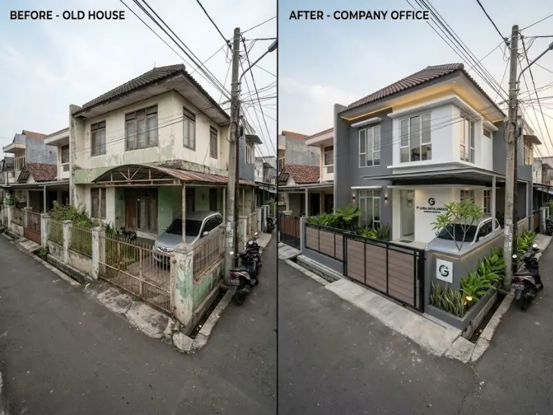 Sebelum dan Sesudah Renovasi Rumah Jadi Kantor - PT KMP